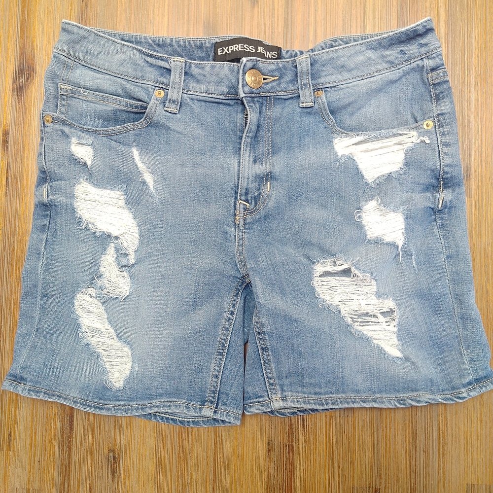Express Women's Distressed Light Blue Denim Jean Shorts